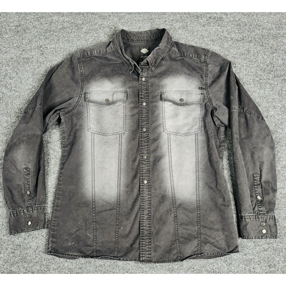 Harley-Davidson Men's Sandblasted Black Snap Close‎ Long Sleeve Shirt XL
